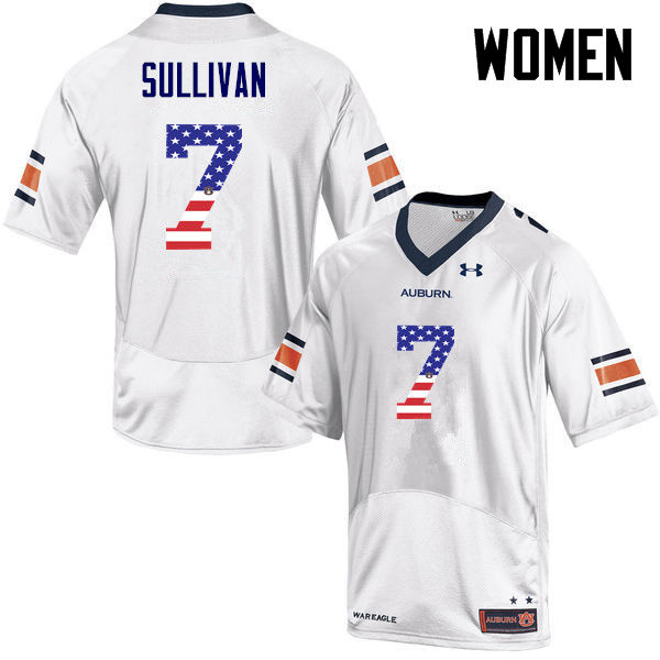 Women #7 Pat Sullivan Auburn Tigers USA Flag Fashion College Football Jerseys-White - Click Image to Close